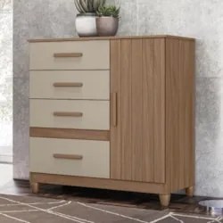 Cômoda Para Quarto 98cm Com 4 Gavetas Baco Carvalho/Fendi Z17 - Mpozen