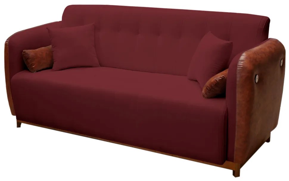 Sofá 3 Lugares Liverpool 1,90 m Compose Corino Ocre/Bordô C/ Botão - Decorar Estofados