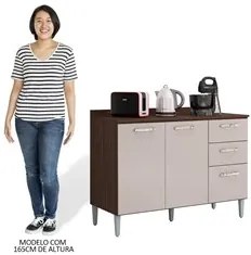 Balcão de Cozinha com Tampo 120cm 3 Portas 2 Gavetas Livy P11 Chocolat
