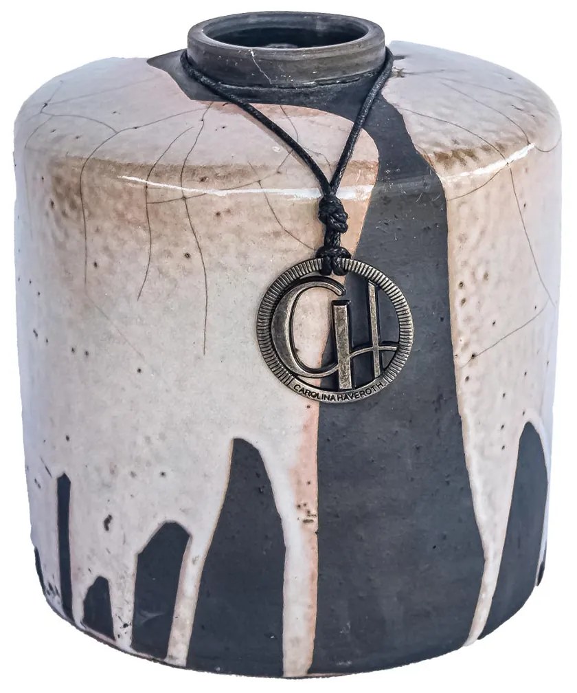Vaso Reto Decorativo de Cerâmica 19x16x16 - Raku Alto Brilho Kleiner