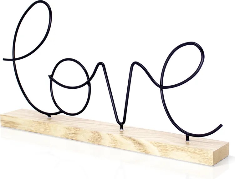 Enfeite Decorativo de Metal Love Com Base Em Madeira 20x36x5,5 cm F01 - D'Rossi