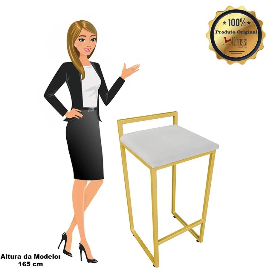 Banqueta Alta Lavínia Suede Cinza Base Dourado D'Rossi
