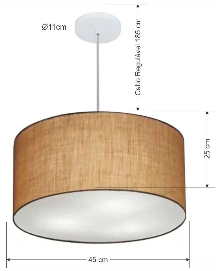Lustre Pendente Cilíndrico Md-4242 Cúpula em Tecido 45x25cm Palha - Bivolt