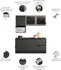 Armário de Cozinha CP01 e Tampo Grace Grafite Z44           - Mpozenat