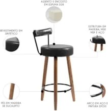 Banqueta Alta Estofada Pés Palito Kit 4 Tília Sintético Preto S08 - Mp