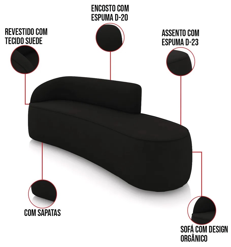 Sofá 4 Lugares Orgânico 220cm Morgan e Poltrona Lua Suede D03 - D'Rossi - Preto