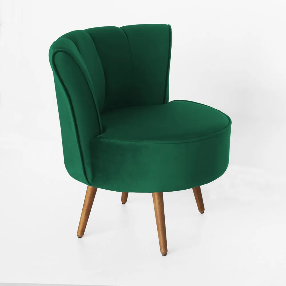 Poltrona Pérola Decorativa Pés Palito Veludo Verde Bandeira
