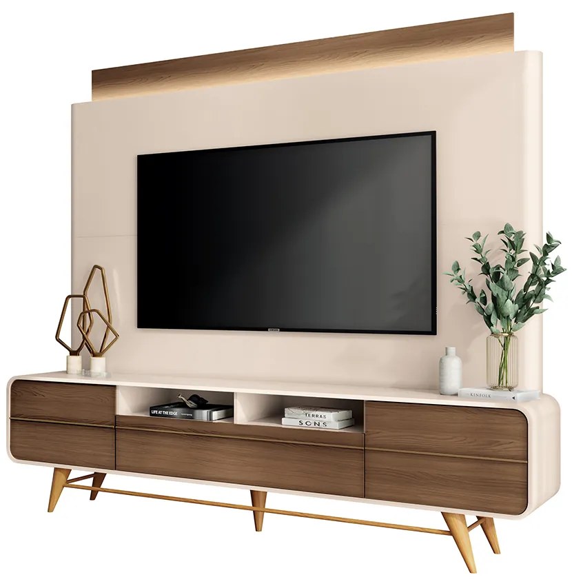 Home Theater Decorativo Majestade c/LED para TV até 85 Polegadas Off White/Castanho G26 - Gran Belo