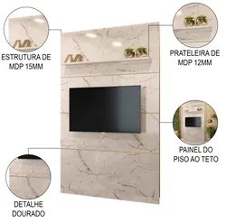 Painel para TV 65 Polegadas 154cm Piso ao Teto Logus M01 Calacata/Off