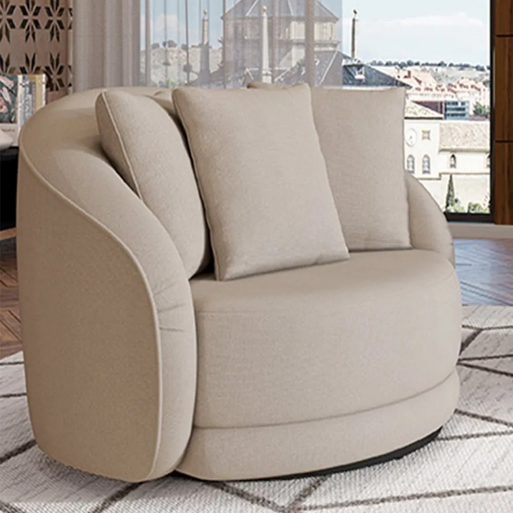 Kit 2 Poltronas Decorativas Base Giratória Galáxia com Almofadas Linho Off White G45 - Gran Belo