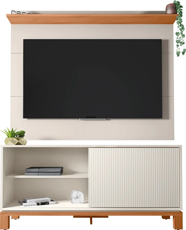 Painel TV 45 Pol 136cm com Rack Bancada para Sala Visari Off White/Freijó C01 - D'Rossi
