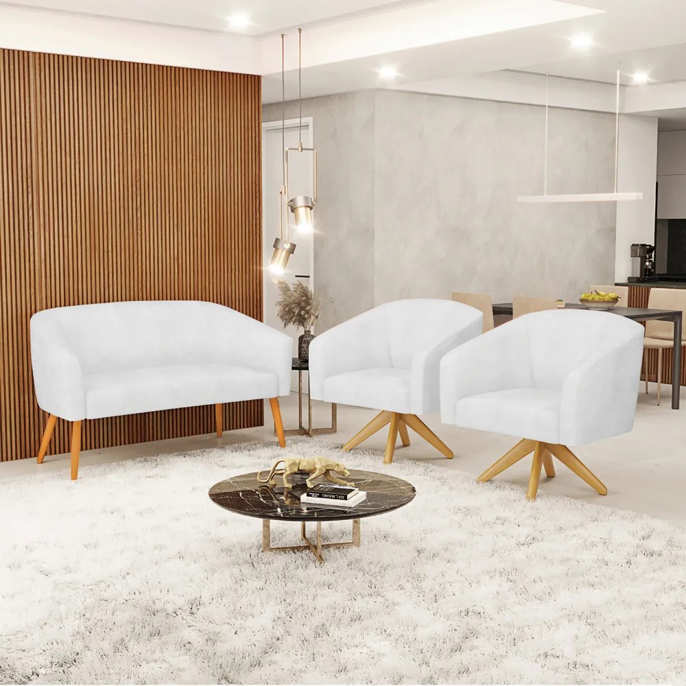 Namoradeira e 2 Poltronas Giratória MA30 Stella Sintético PU Branco D03 - D'Rossi