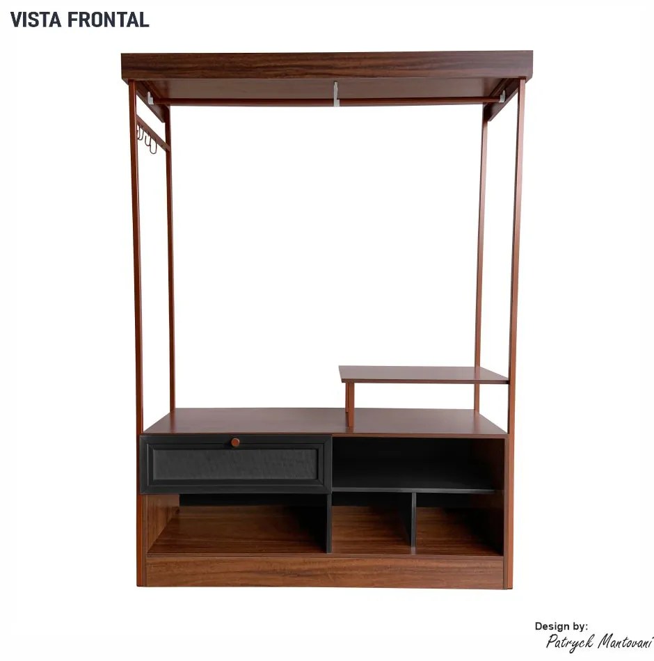 Closet Guarda Roupa Iron 1 Gaveta Imbuia/Preto/Cobre - Vizzato - Marrom