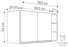 Armário de Cozinha Aéreo Califórnia 100cm e Nicho Garrafeiro Preto - L