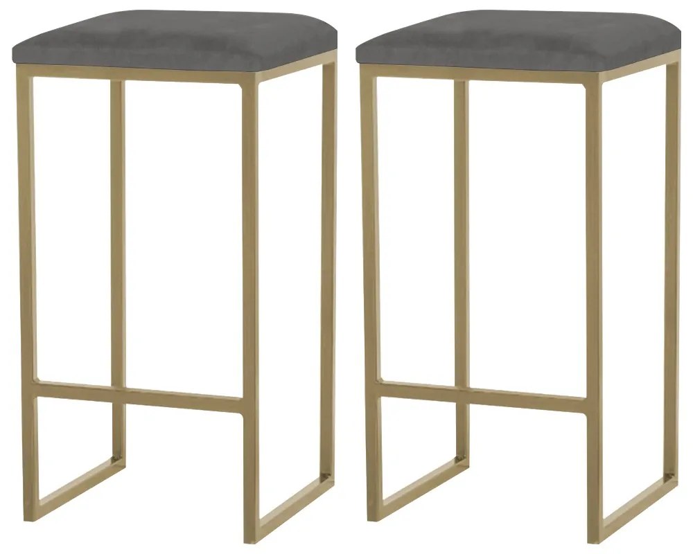 Kit 2 Banqueta Decorativa Billie Base Gold Suede Cinza G41 - Gran Belo