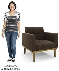 Sofá Namoradeira e 2 Poltronas Base Madeira Castanho Ana Suede Marrom