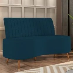 Sofá 2 Lugares para Sala Living 135cm Pés Palito Tamar Z08 Veludo Azul
