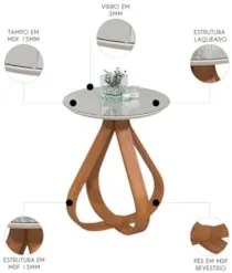 Mesa Canto Apoio com Pés de Madeira Kit 2 Samba Off White E05 - Mpozen