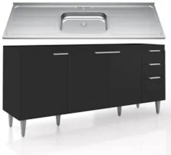 Balcão de Cozinha Com Pia Inox 180cm Pérola Z34 Preto       - Mpozenat