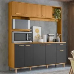 Cozinha Compacta Com Tampo Luiza Freijó/Ripado/Grafite Acetinado Z44 -