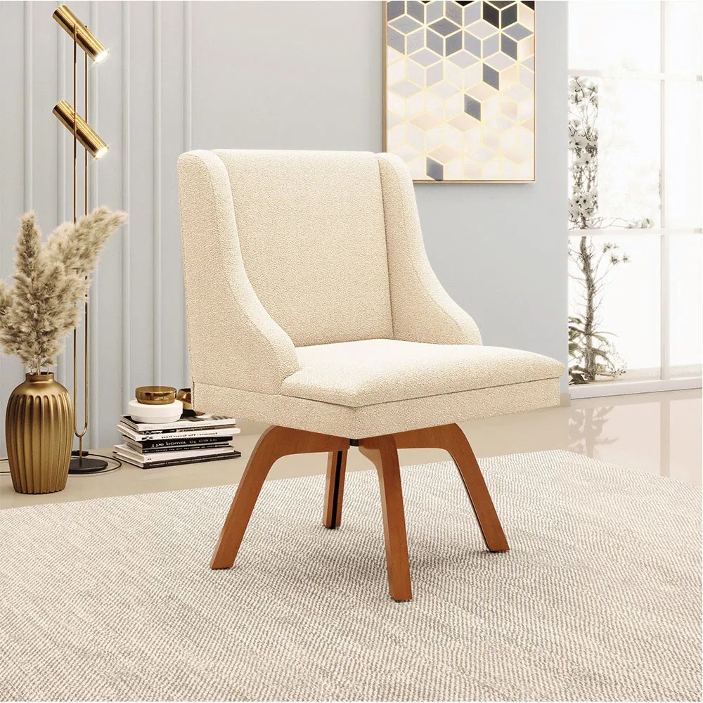 Cadeira Sala de Jantar Giratória MM35 kit 2 Liz Bouclê D03 - D'Rossi - Bege