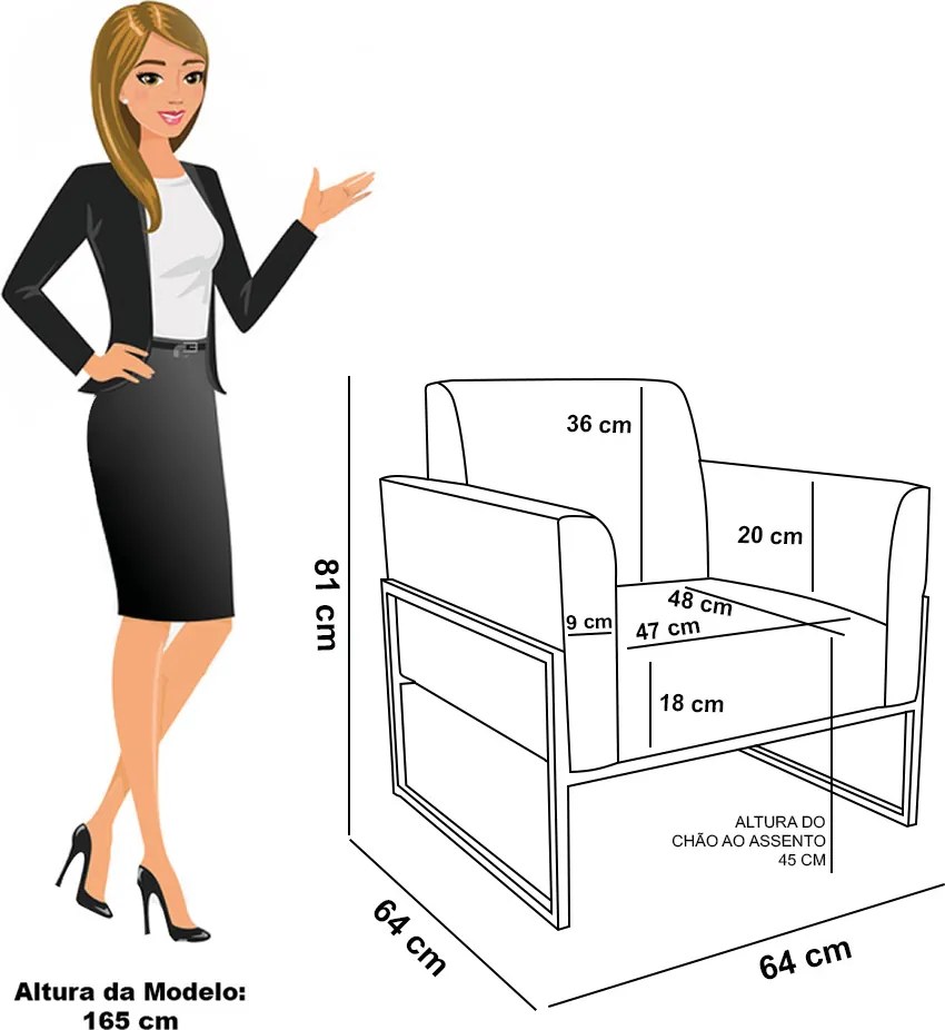 Poltrona Sala Estar Industrial Alta Preto Kit 2 Marisa Bouclê - Azul