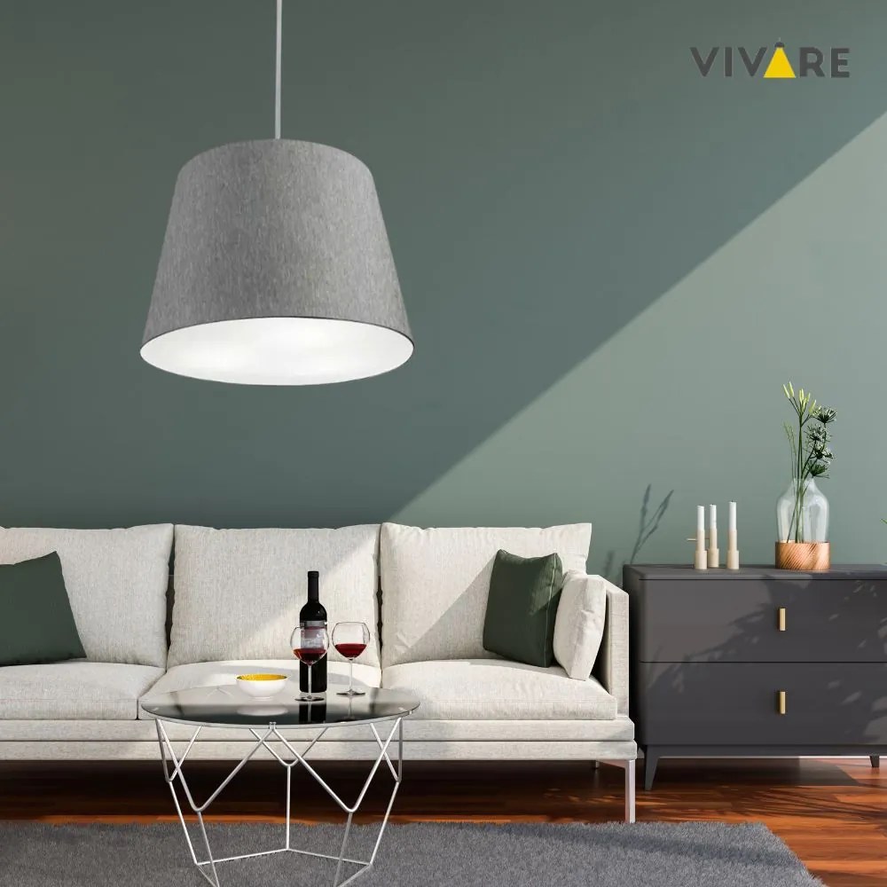 Lustre Pendente Cone Md-4155 Cúpula em Tecido 30/40x30cm Rustico Cinza - Bivolt