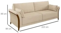Sofá Living 3 Lugares 222cm Pés Madeira Roya Z32 Linho Champanhe - Mpo