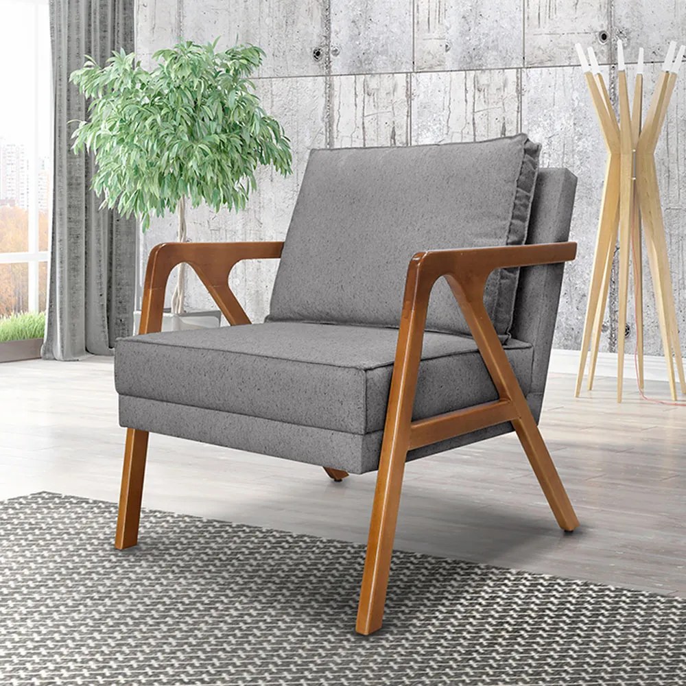Poltrona Decorativa De Luxo Frida Linho Cinza G63 - Gran Belo
