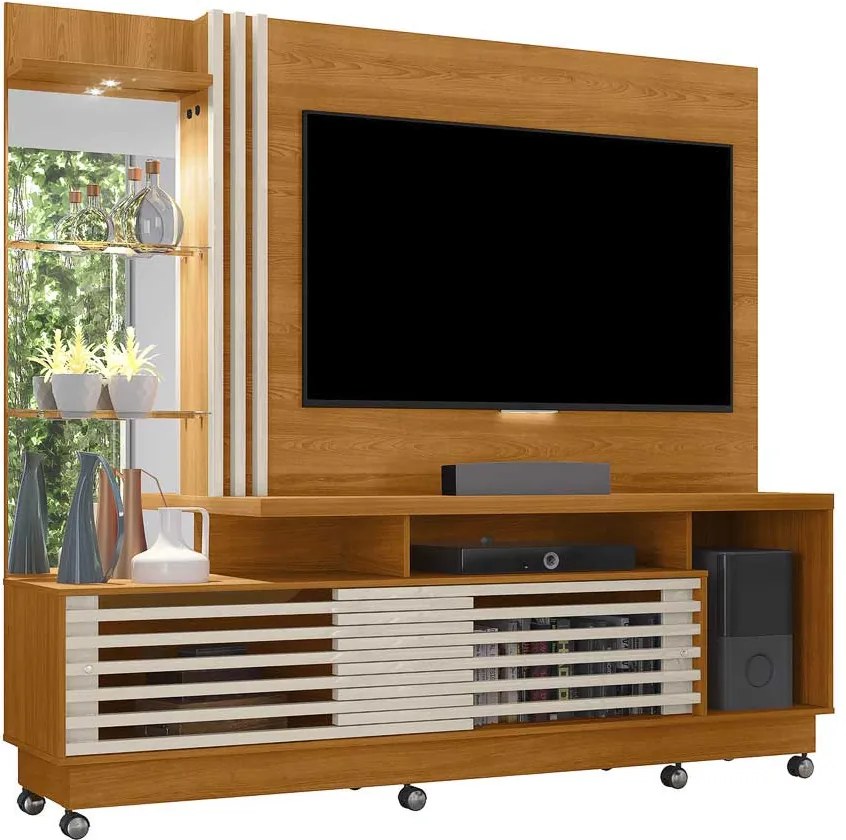 Home Theater Stall 2 Portas 2 Prateleiras Iluminação LED até 60 Cinamomo/OffWhite G97 - Gran Belo