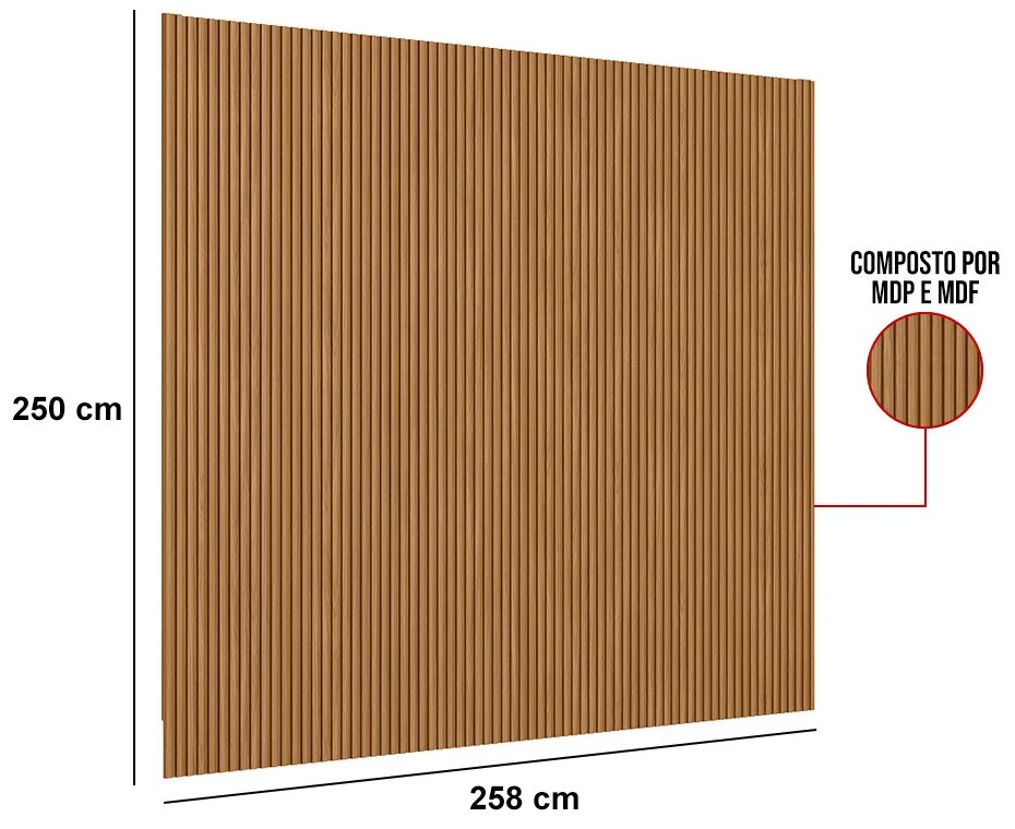 Painel para TV até 75 Polegadas Ripado Marisa Nature Fosco 258x250 cm L04 - D'Rossi