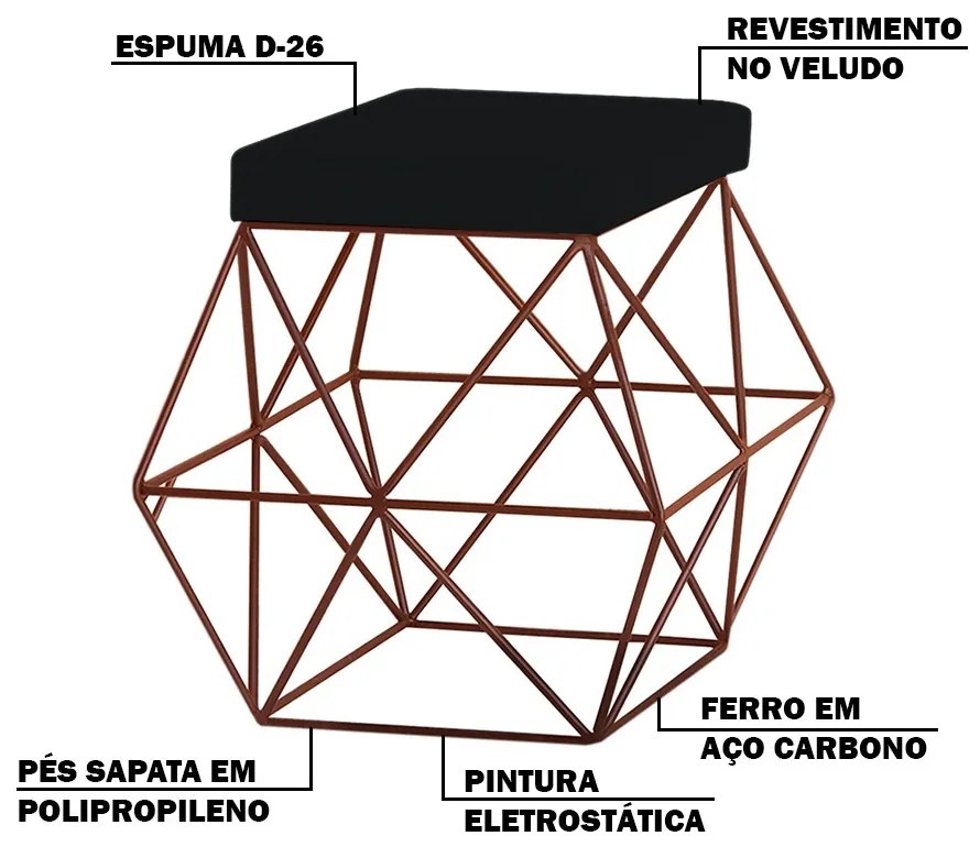 Kit 2 Puffs Decorativo Sala de Estar Base Bronze Trixie Veludo Preto G41 - Gran Belo