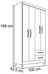 Guarda Roupa Solteiro 4 Portas Modena I03 Flex Branco/Azul/Rosa - Mpoz