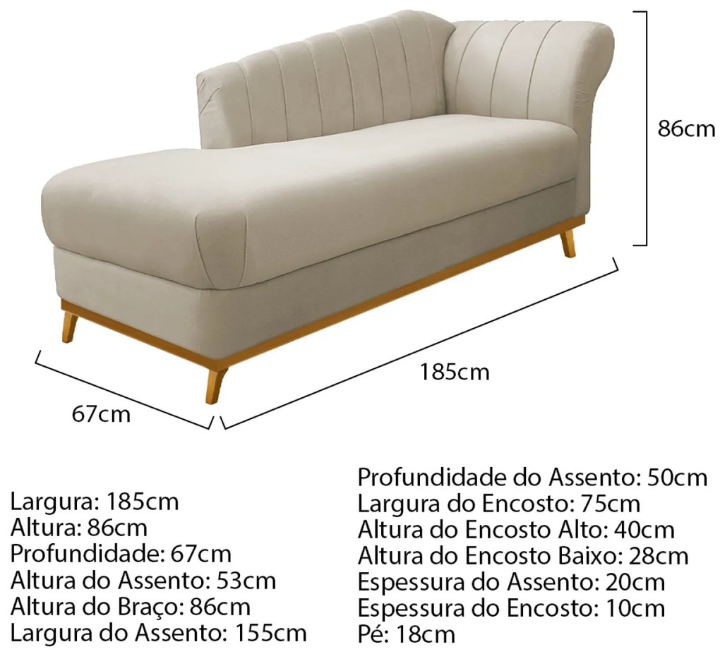 Kit Diva Recamier Vanessa 185cm Lado Esquerdo e 02 Poltronas Laura Suede - ADJ Decor
