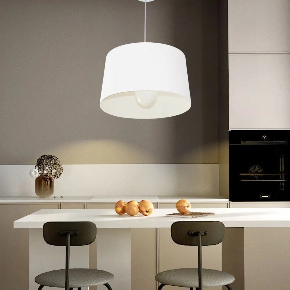Lustre Pendente Cone Md-4241 Cúpula em Tecido 30/45x40cm Branco - Bivolt