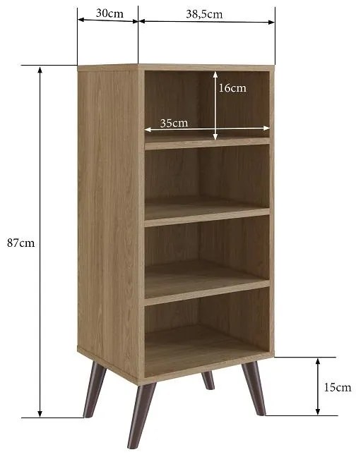Estante Livreiro Retrô com 4 Prateleiras Sala Quarto Oak