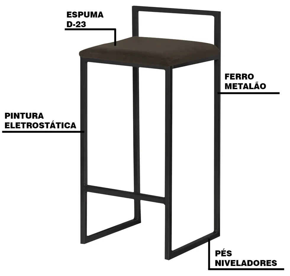 Kit 2 Banqueta Decorativa Selena Base Preta Suede Marrom G41 - Gran Belo