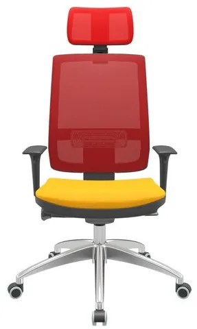 Cadeira Office Brizza Tela Vermelha Com Encosto Assento Poliéster Amarelo Autocompensador 126cm - 63093 Sun House