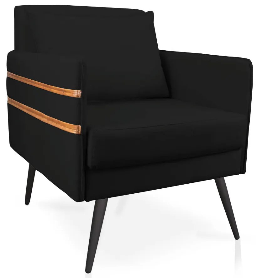 Poltrona Mari Suede com Tira Corano Nozes Pés Palito de Ferro Preto D03 - D'Rossi - Preto