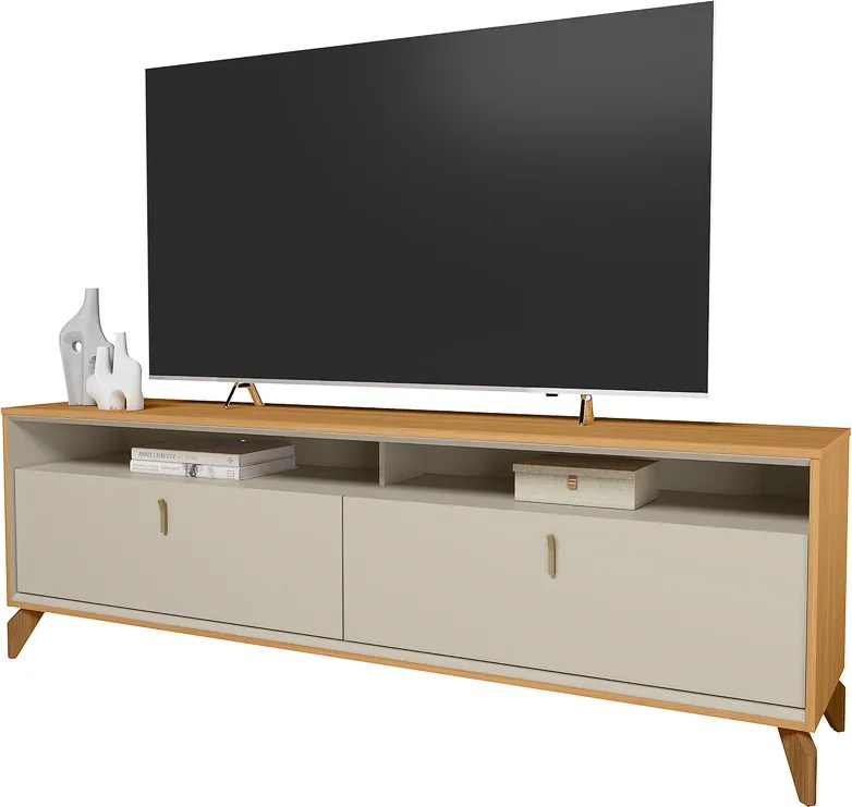 Rack Bancada Duarte Pés em Madeira 182cm TV Até 60 Polegadas Tauari/OffWhite  G77 - Gran Belo