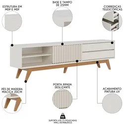 Painel para TV 75 Pol Chile e Rack Bancada Itália C05 Off White Matte/