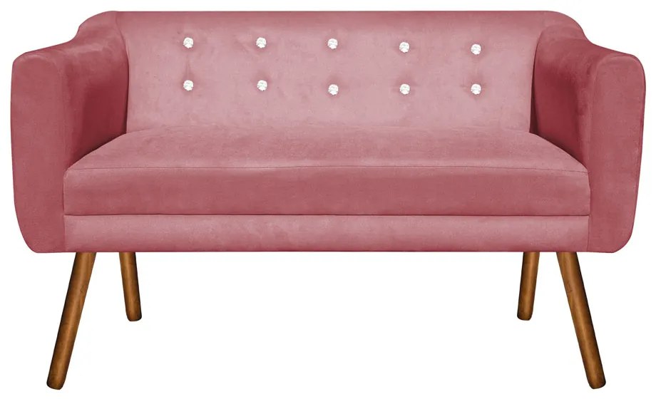Namoradeira 02 Lugares Julia Suede Rose com Strass 140 cm Pés Palito Castanho - D'Rossi