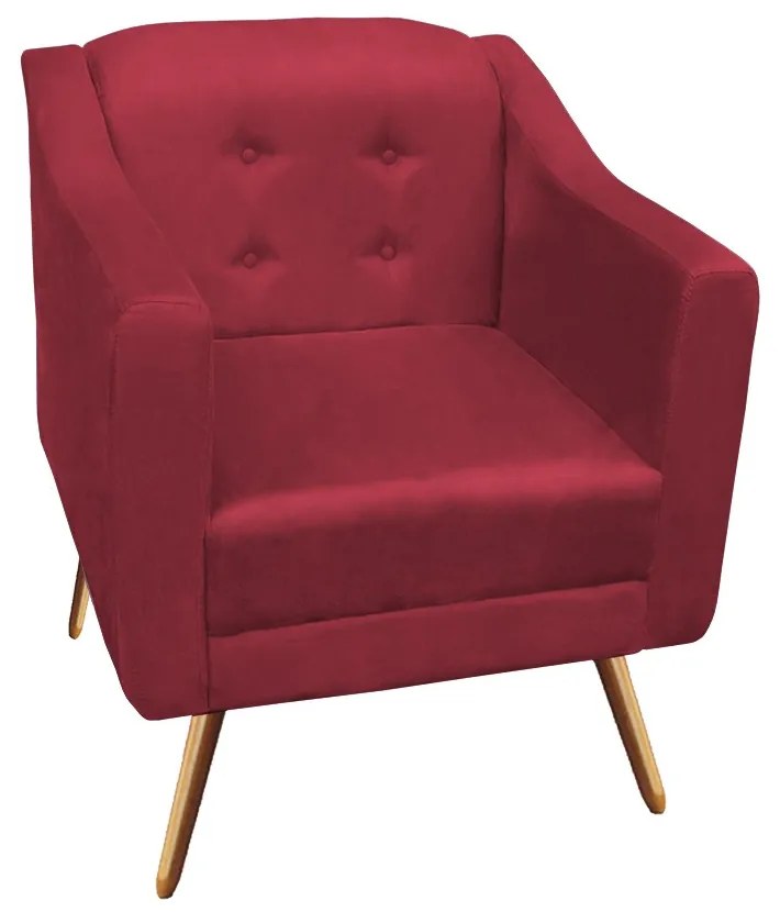 Poltrona Bruna Pé Palito Suede Vermelho