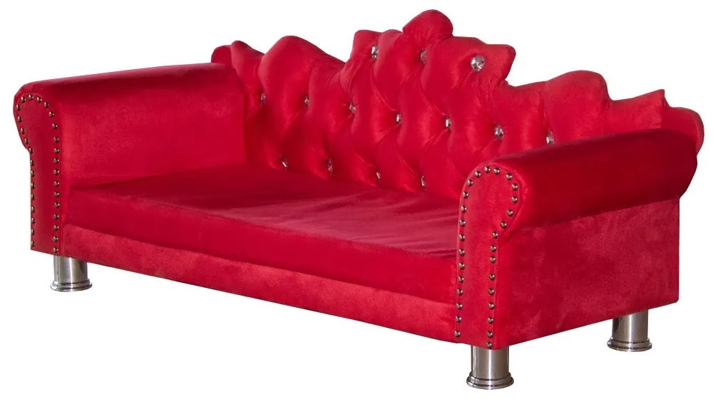 Mini Divã Sofá Realeza Cama Pet para Cães ou Gatos Elegante Suede Vermelho