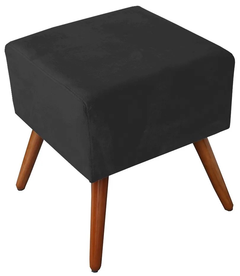 Puff Decorativo Quadrado Malu com Pés Palito Suede Preto