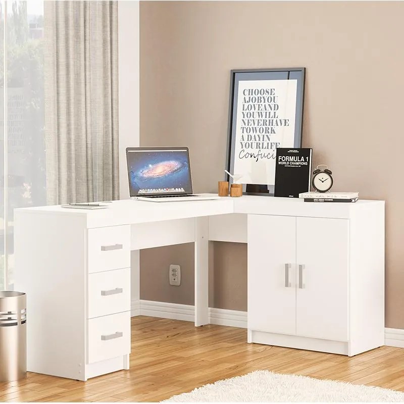 Mesa Para Escritório Espanha 2 Portas 3 Gavetas - Branco