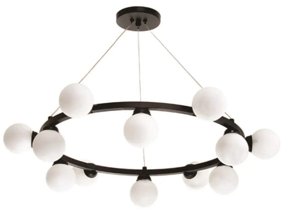Pendente Solênio Redondo Ø70X20Cm Globo Fechado Ø8Cm 12Xg9 - Old Artis... (PRETO, CLEAR (Transparente))