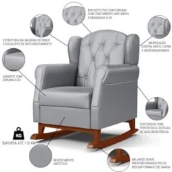 Kit 02 Poltronas Amamentação Base Madeira Balanço Lucy Z39 Sintético C