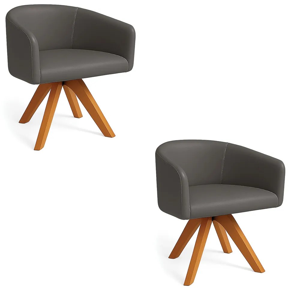 Poltrona Sala Base Giratória Madeira Kit 2 Arielle Sintético D03 - D'Rossi - Grafite