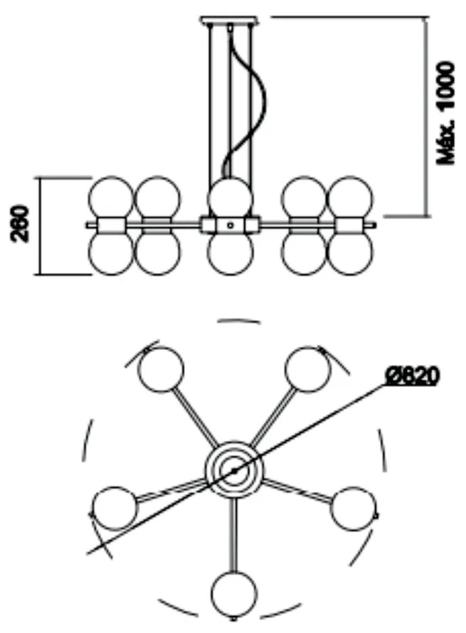 Pendente Orfeu C/ 10 Globos Ø82X26Cm 10L G9 / Metal E Globo Ø12Cm | Us... (PT - Preto Texturizado, FOSCO)